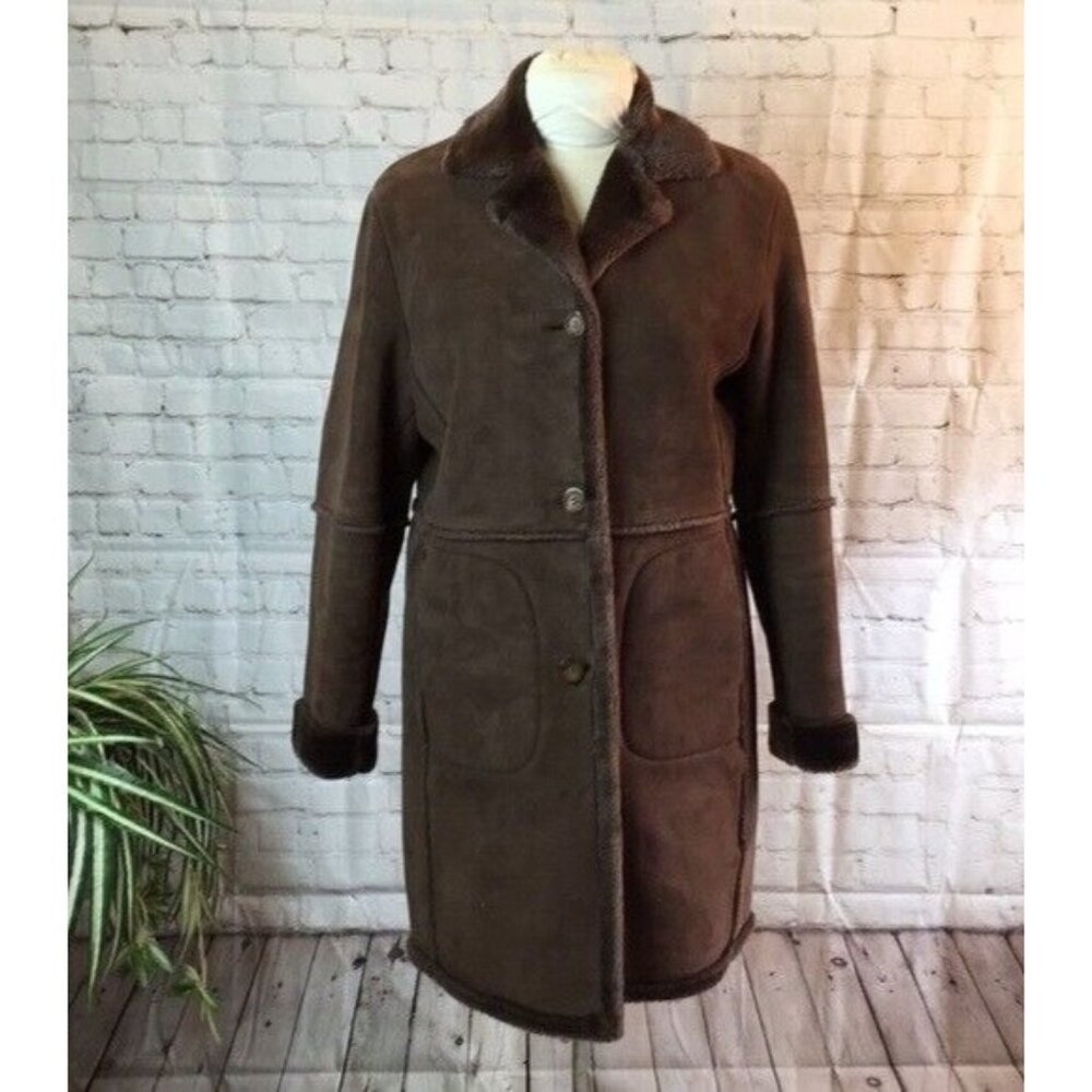 Jones New York Faux Suede Long Brown Over Coat Jacket Medium